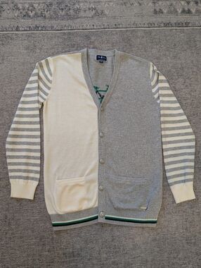 Nicholas & Bears Boy Gray Cardigan Striped 100% Cotton Sweater 10 Years